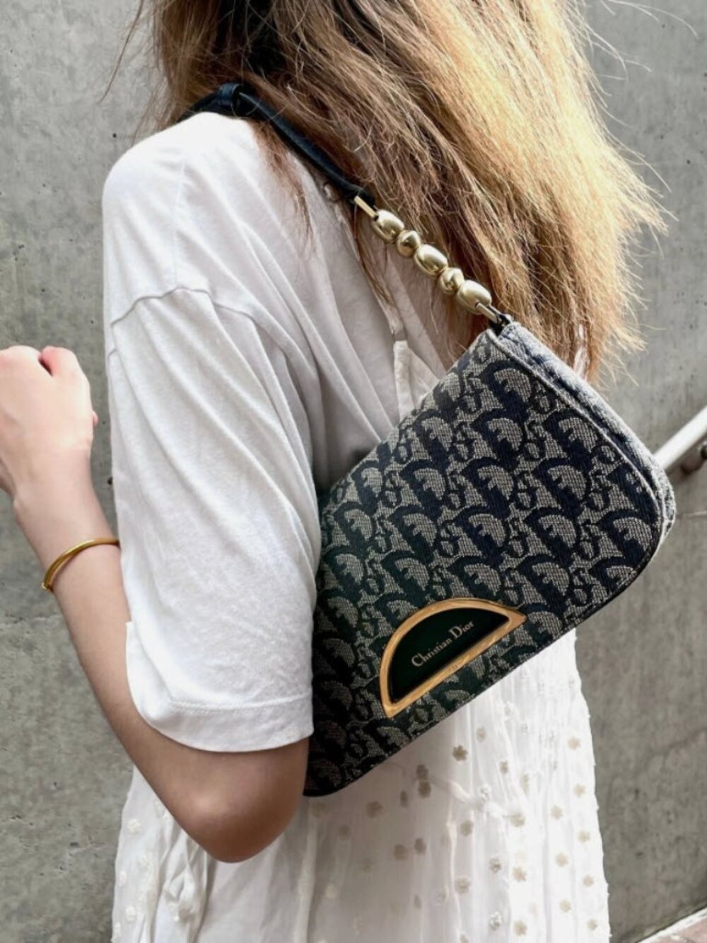 Auth CHRISTIAN DIOR Trotter Canvas Malice Shoulder Bag Navy & Blue As Seen On